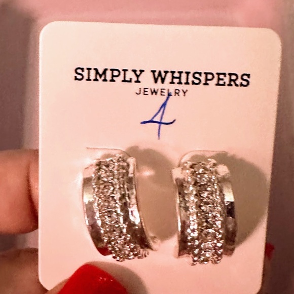 Simply Whispers Silver Crystal Half Hoop Earrings. - Picture 1 of 2